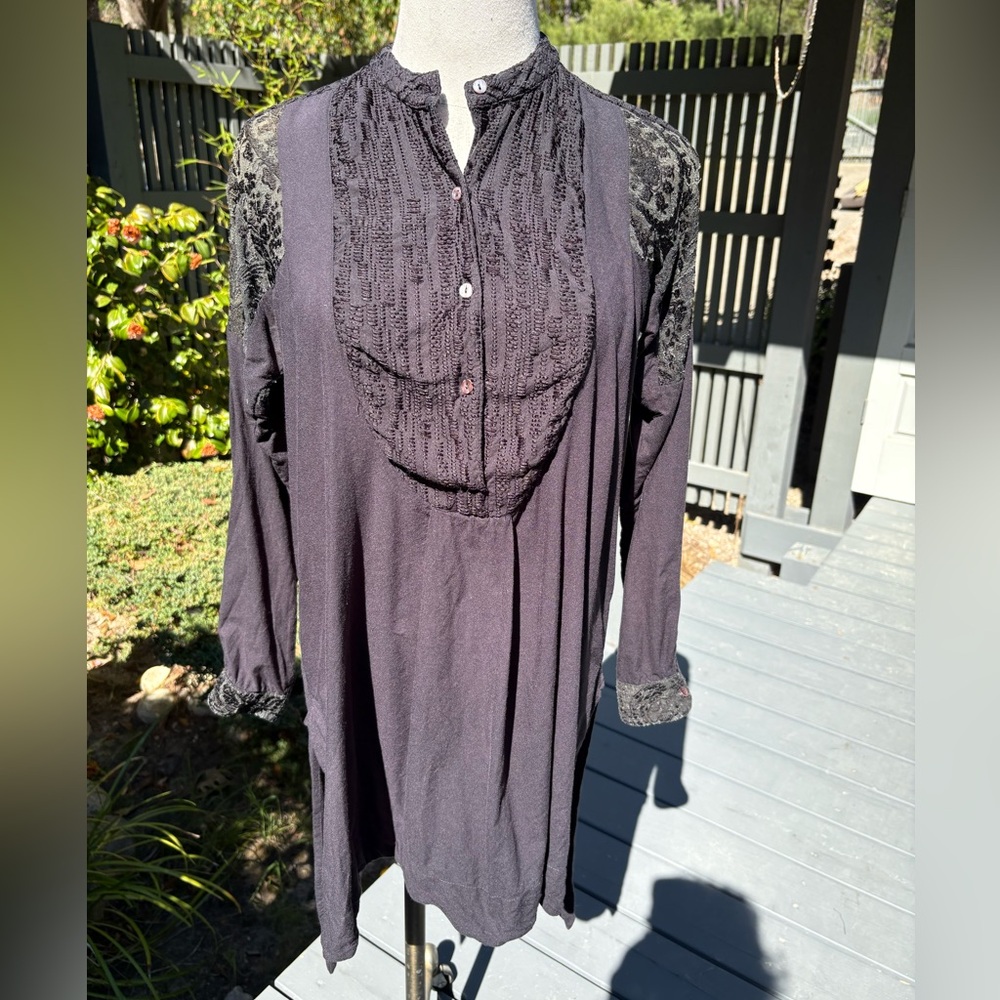 Burning Torch Black Embroidered Bohemian Top